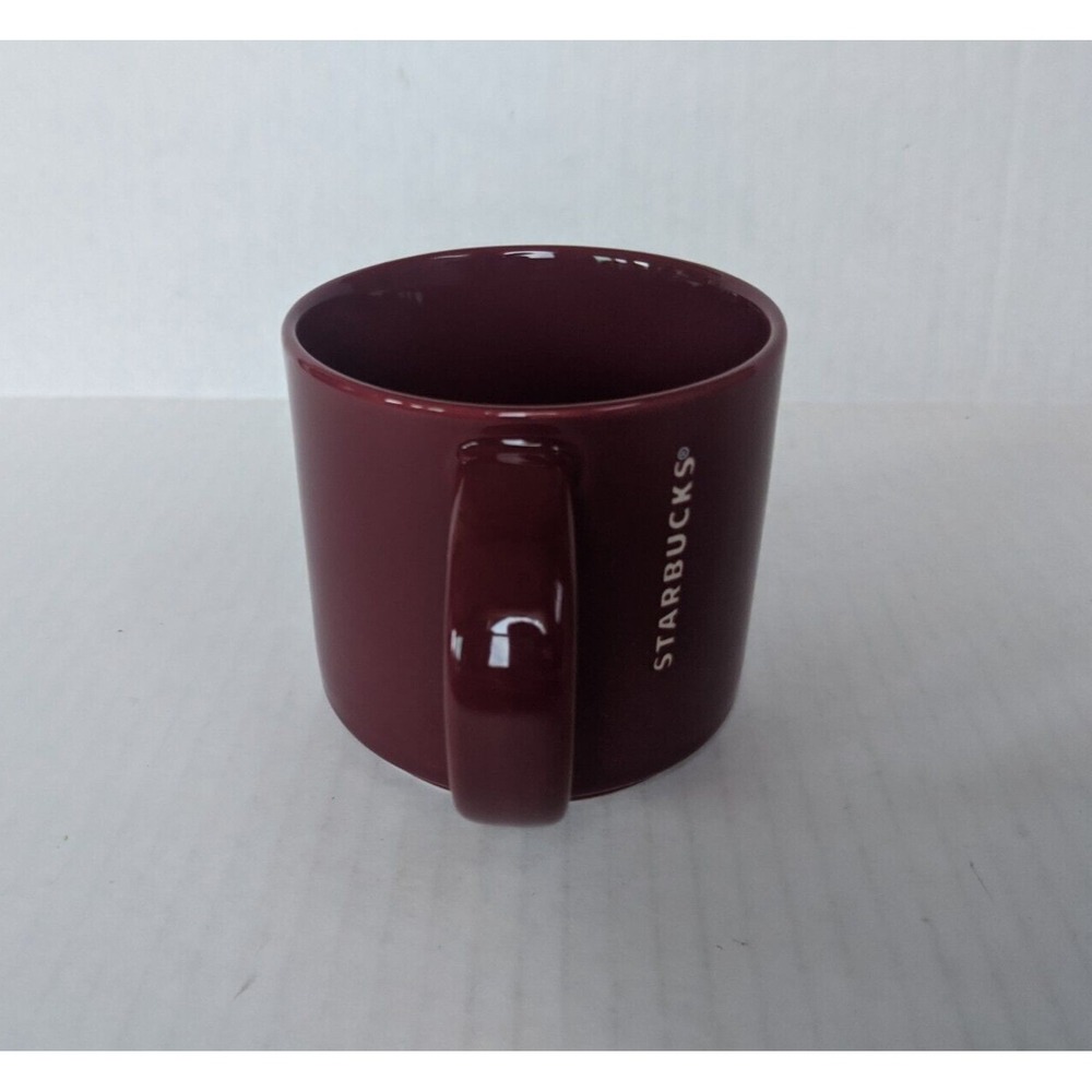 Starbucks 2013 Dark Red Burgundy White Stackable 14oz Coffee Cup Mug